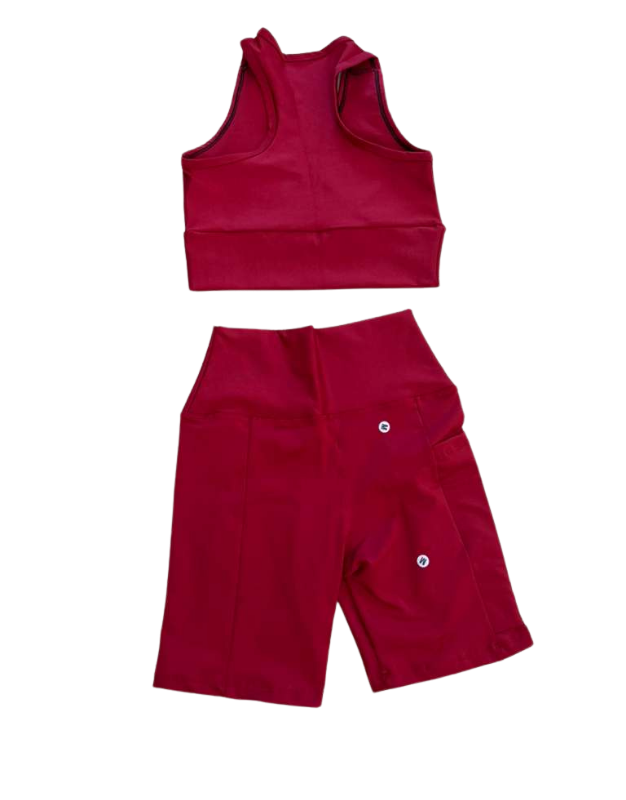 Performance Biker Shorts & Racerback Sports Bra Set – Wine