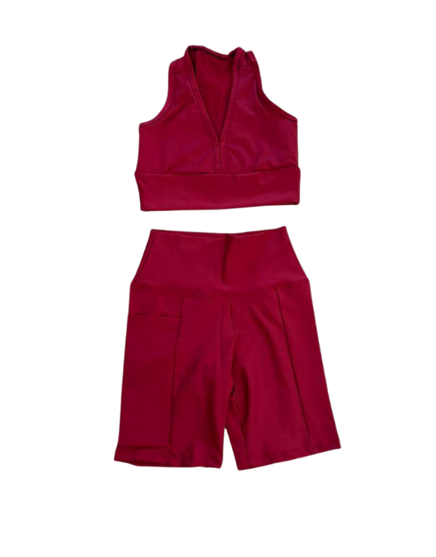 Performance Biker Shorts & Racerback Sports Bra Set – Wine