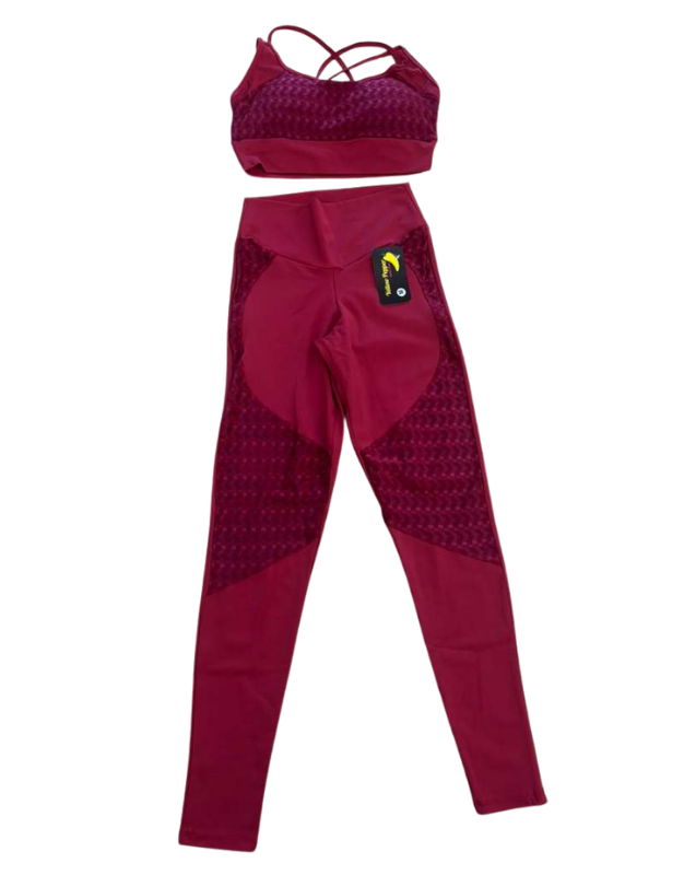 Performance Mesh Leggings & Sports Bra Set – Burgundy